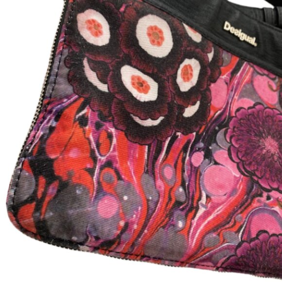 DESIGUAL Floral Pink Purple Black Faux Leather Crossbody Bag - Picture 6 of 15